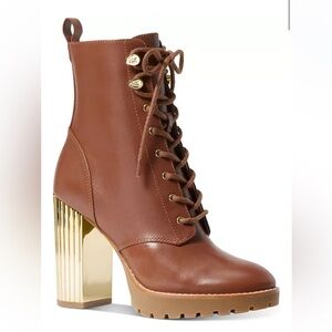 Michael Kors Porter Lace Up Booties Gold Heel Leatherer size 8